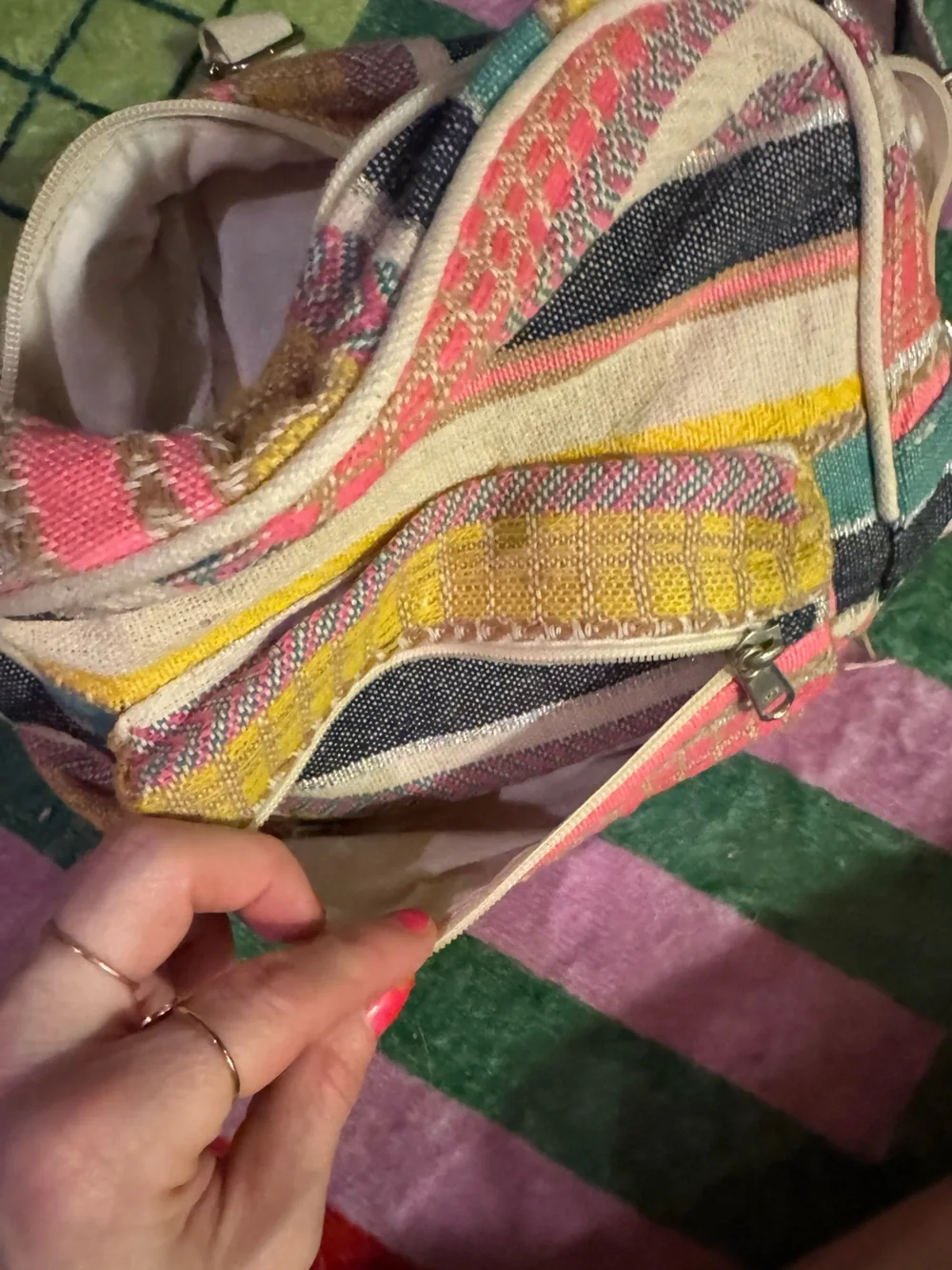 Striped Multicolor Crossbody Bag - Pink, Yellow, Cream